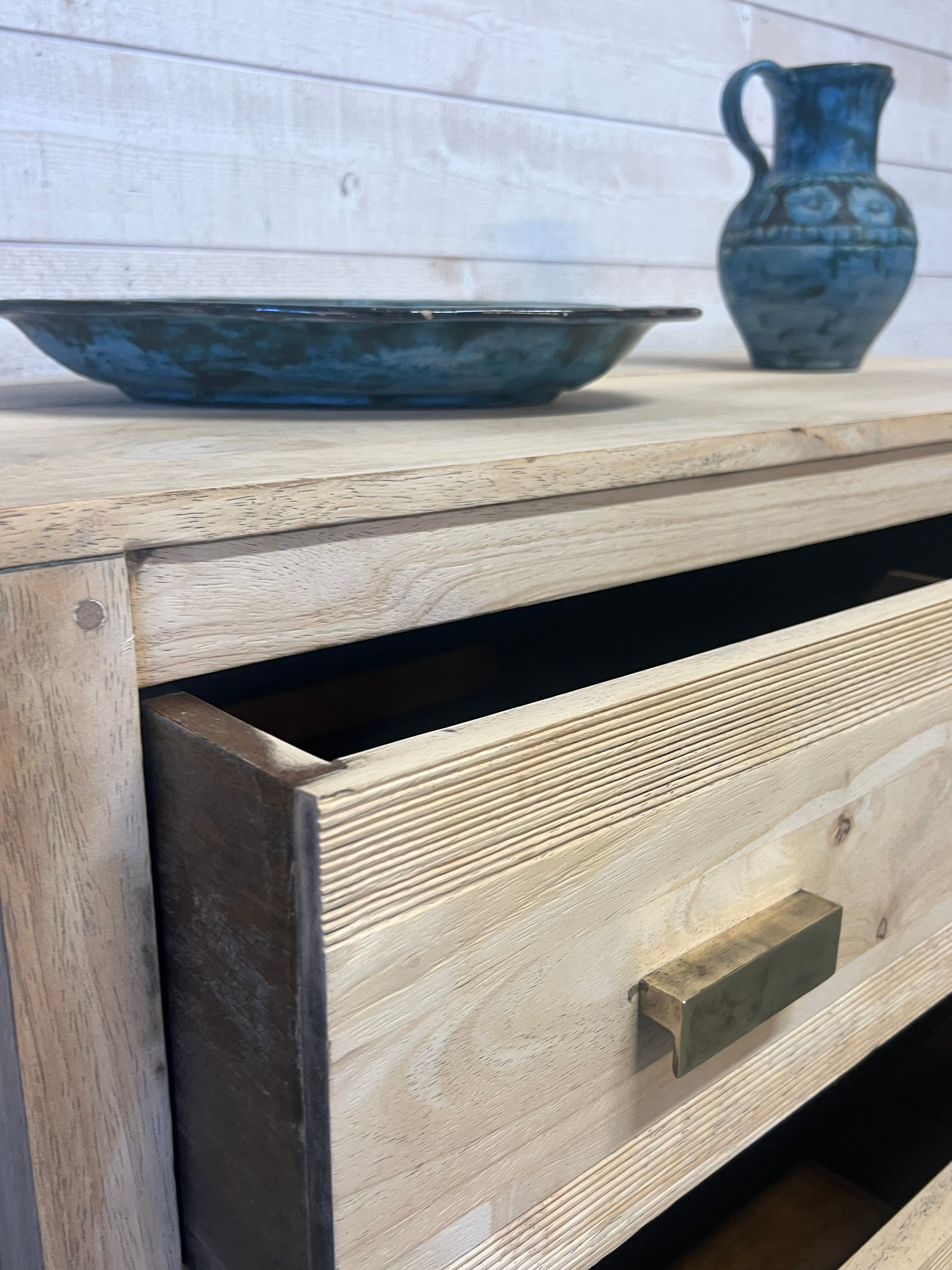 Exotic wood chest of drawers 1980 bronze handles