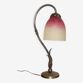 Tulip lamp - Verrerie Schneider - marmoreal glass and brass - 20s/30s