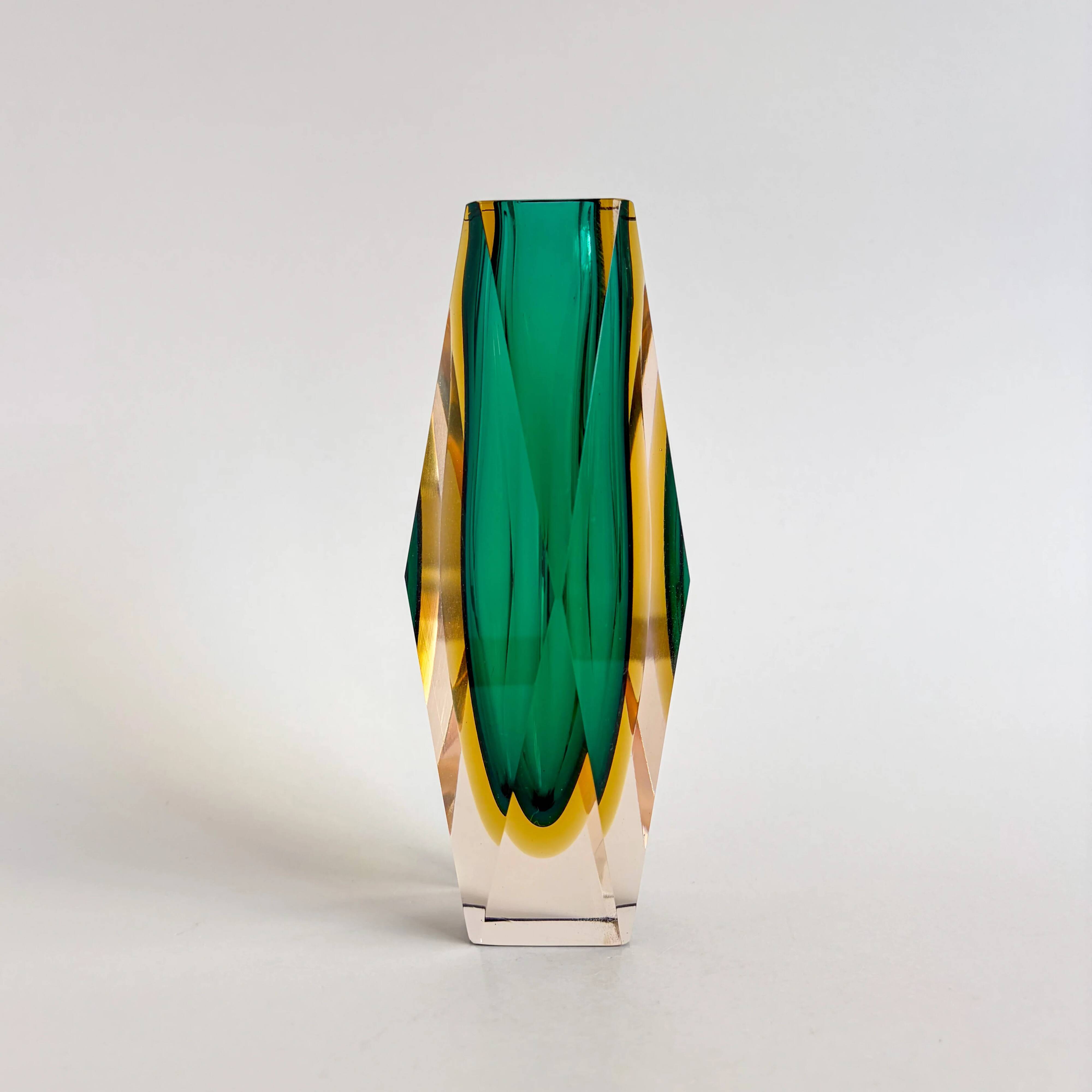 Faceted Sommerso vase from Murano in green