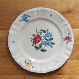 Round scalloped earthenware dish Digoin Sarreguemines floral decoration
