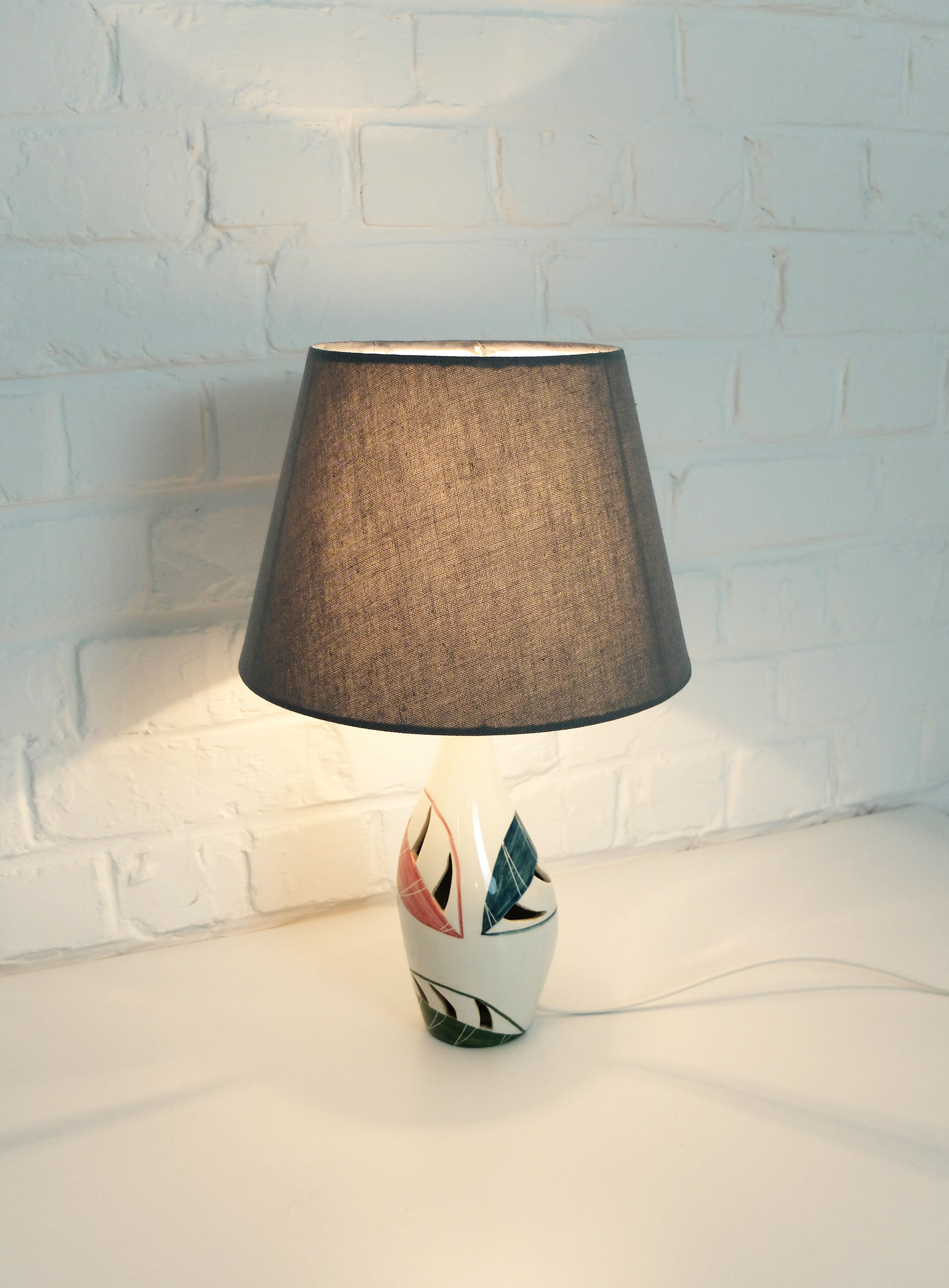 Hand painted ceramic table lamp, Mid-Century, Italy 1950s