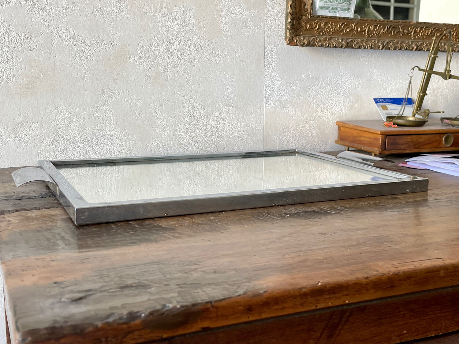 Large vintage vintage Art Deco period mirror tray, 1940