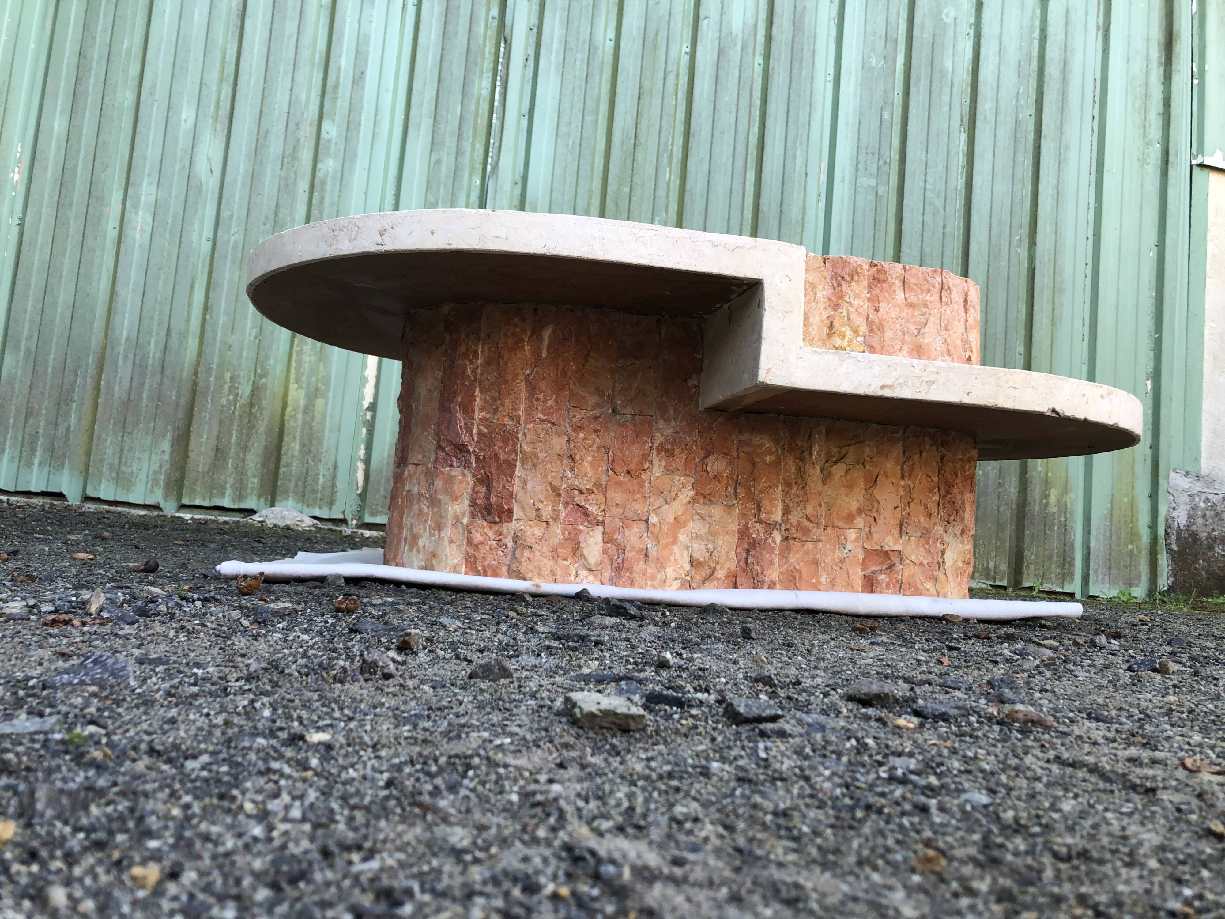 Vintage asymmetrical design coffee table in Mactan travertine stones by Magnussen ponte.