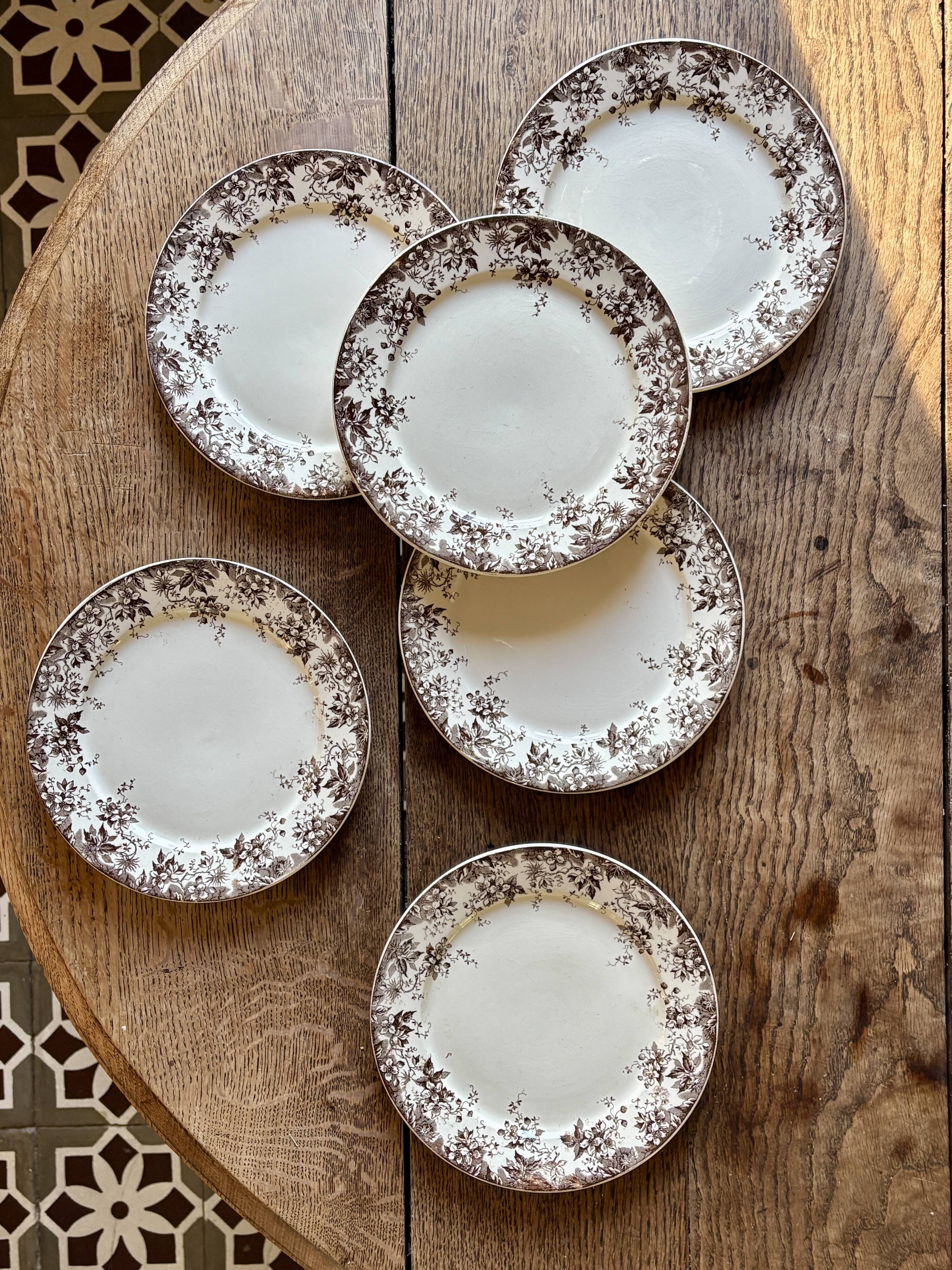 Lot de 6 assiettes à dessert anciennes en terre de fer modèle Alphand de Sa