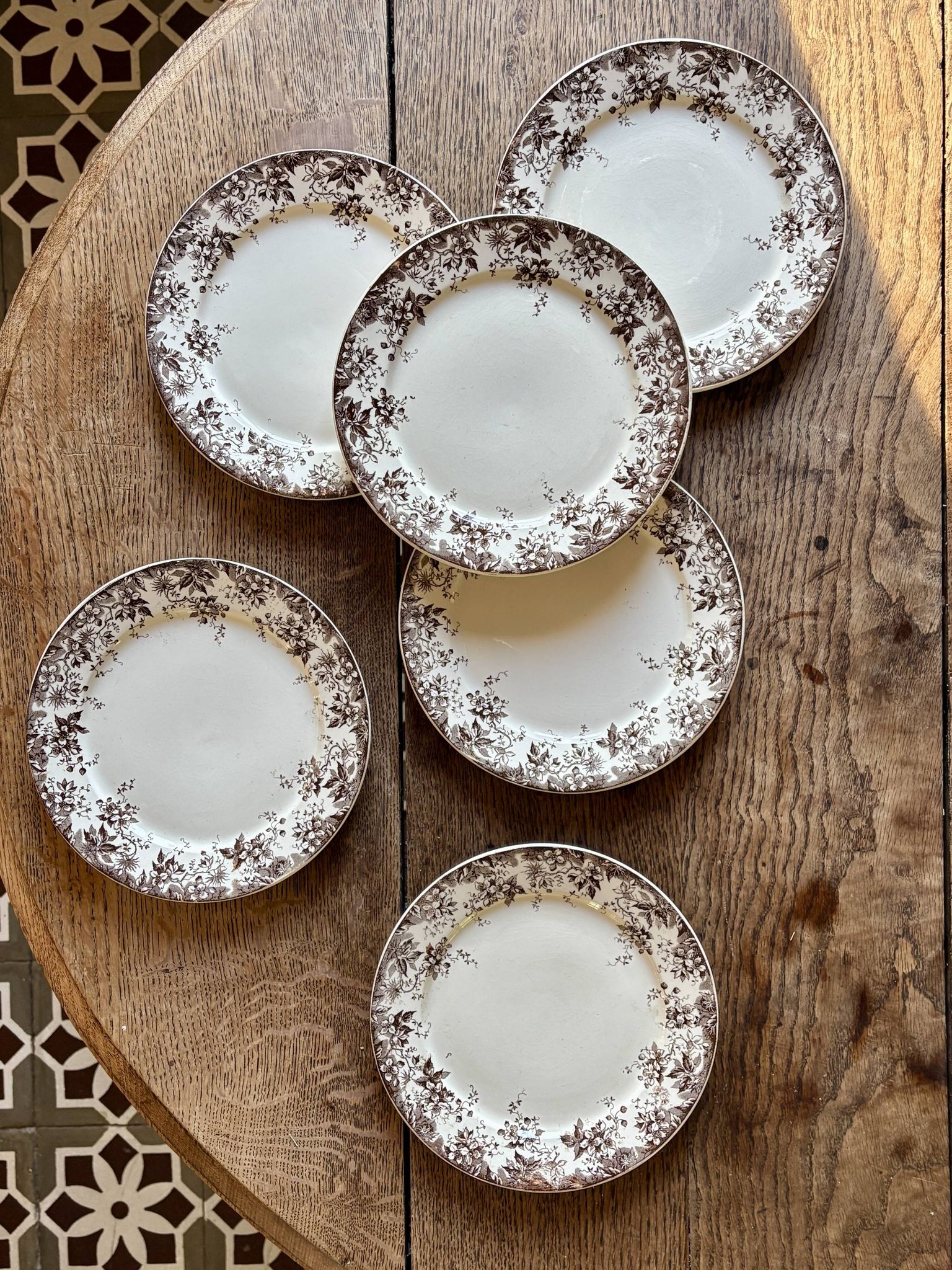 Set of 6 antique ironstone dessert plates, Alphand pattern by Sa