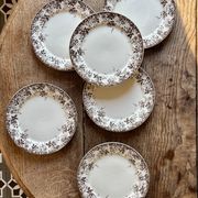 Set of 6 antique ironstone dessert plates, Alphand pattern by Sa