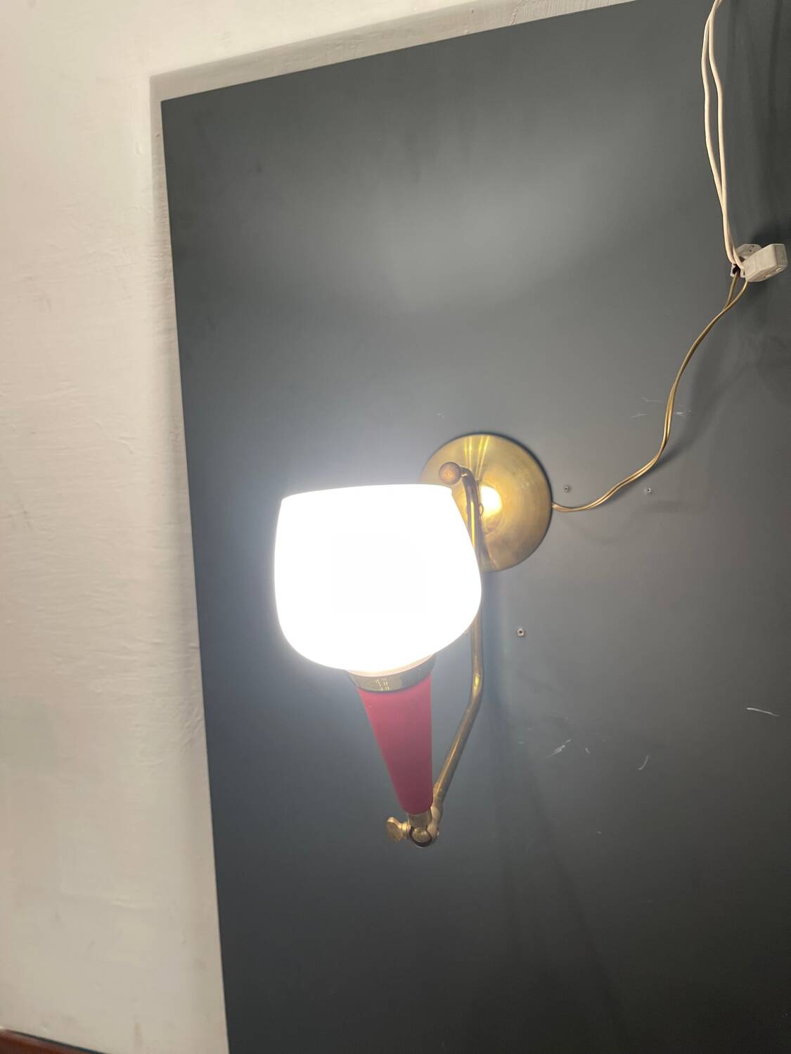 Vintage Brass & Red Adjustable Sconces – Set of 2 (1950s)