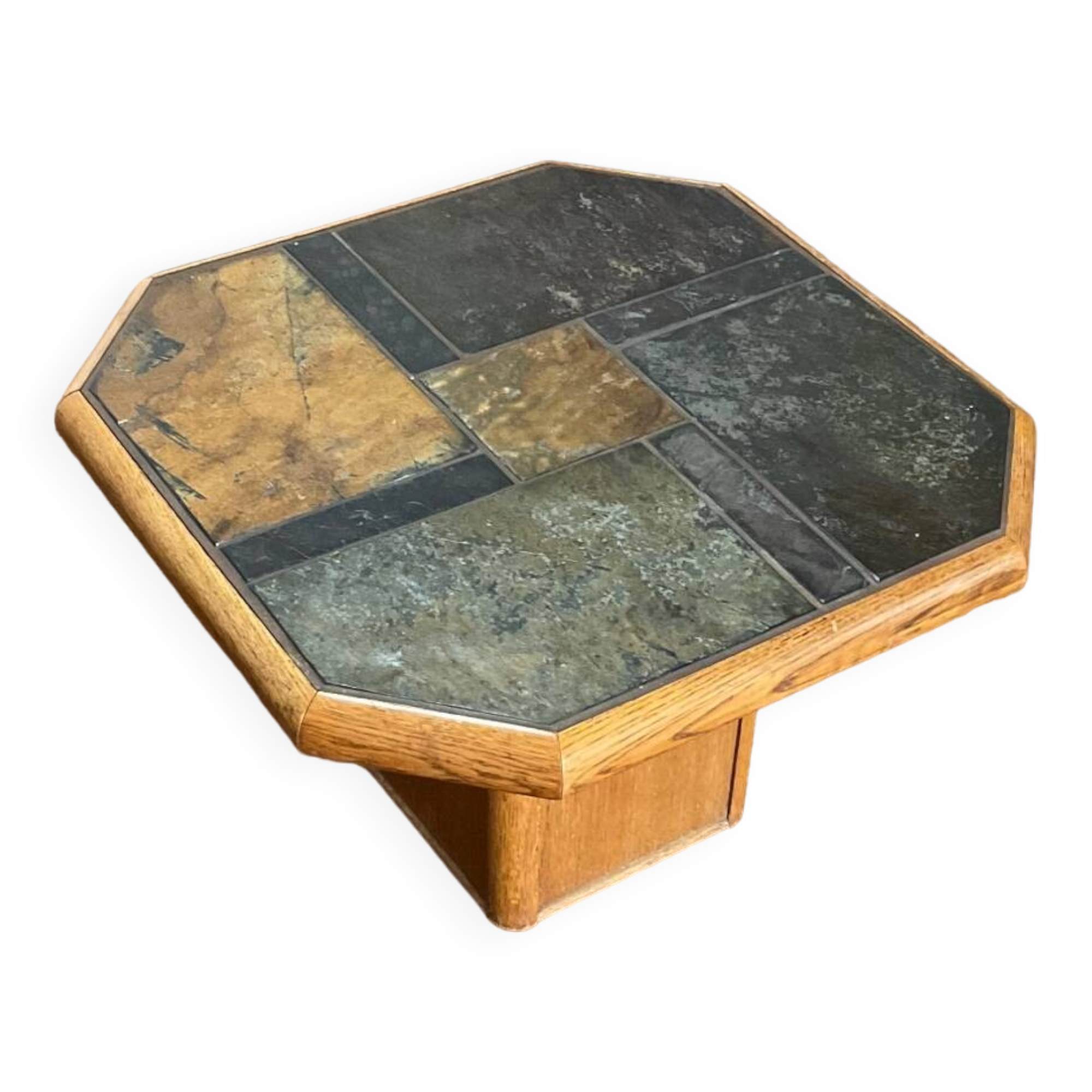 Vintage oak and slate coffee table
