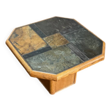 Vintage oak and slate coffee table