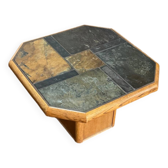 Table basse chêne et ardoise vintage