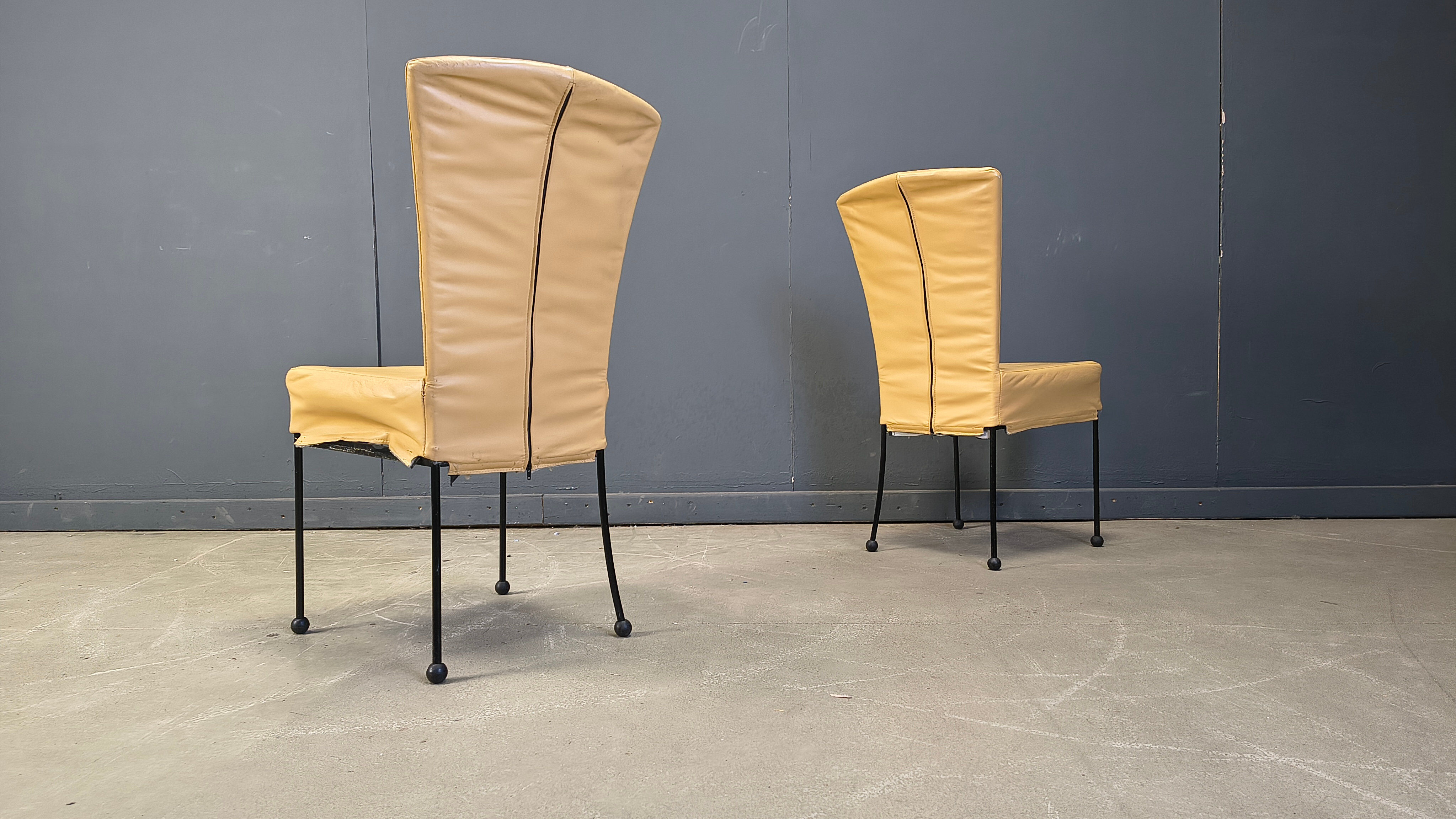 Vintage leather dining chairs, set of 6, 1980s