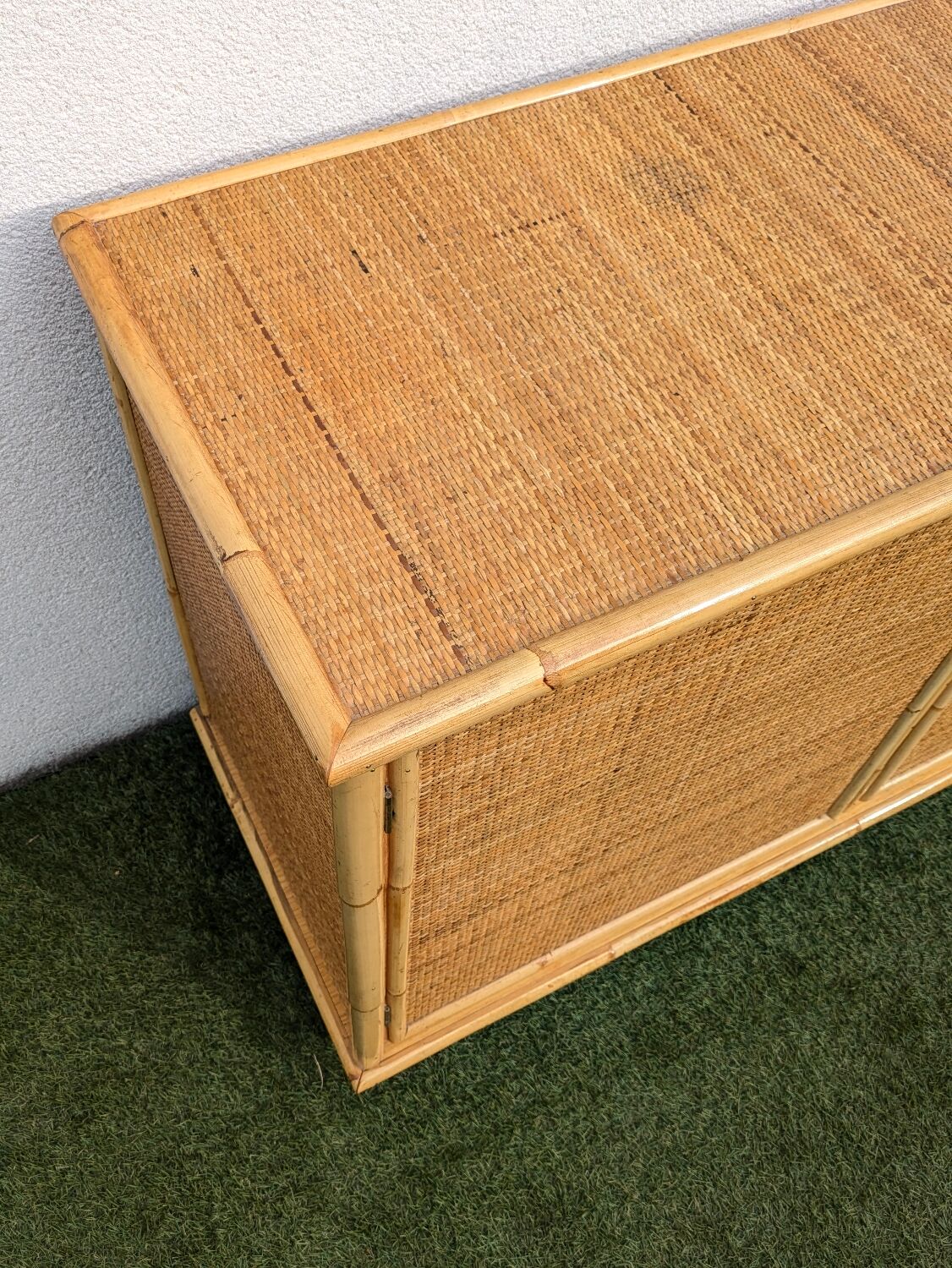 Low buffet / sideboard Dal Vera bamboo rattan vintage 1970s