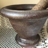 Cast iron mortar and wooden pestle