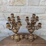 Pair of metal candelabra candle holders with 5 branches, 41cm