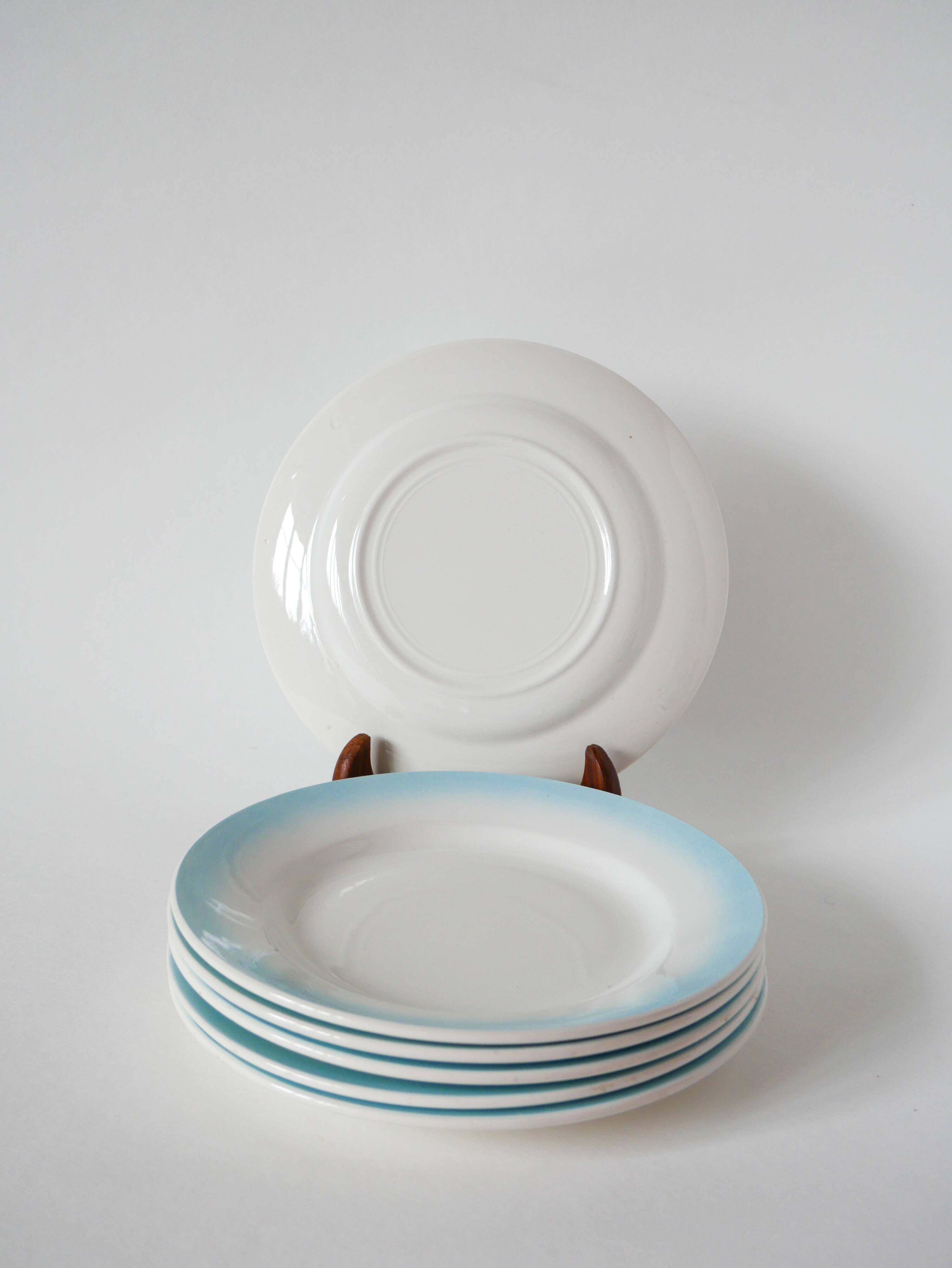 Set of 5 Tie & Dye Blue dessert plates, 1960