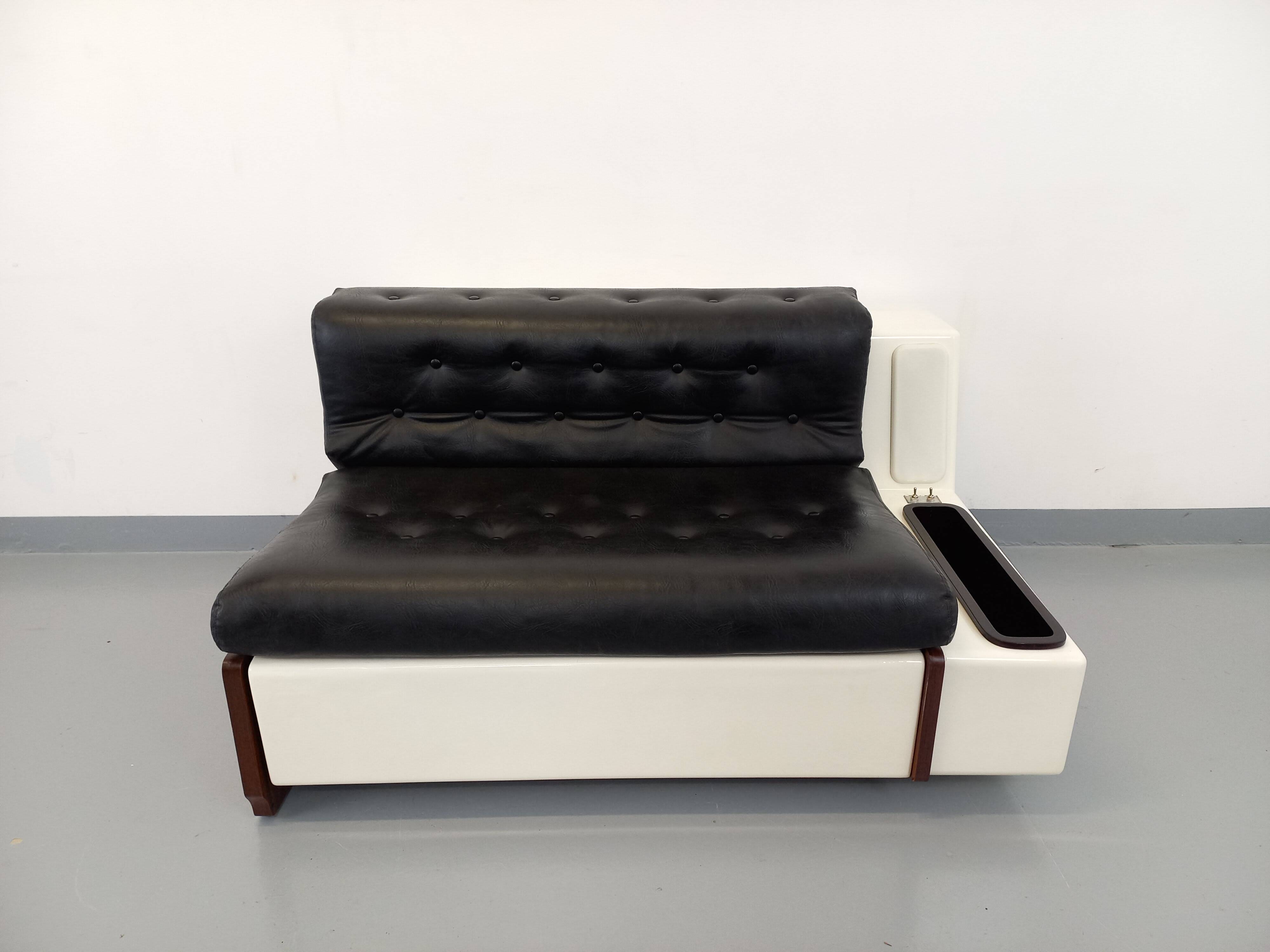 Vintage sofa bed bench with integrated lighting, Italian design Beka Tortuga, in skai, fiber