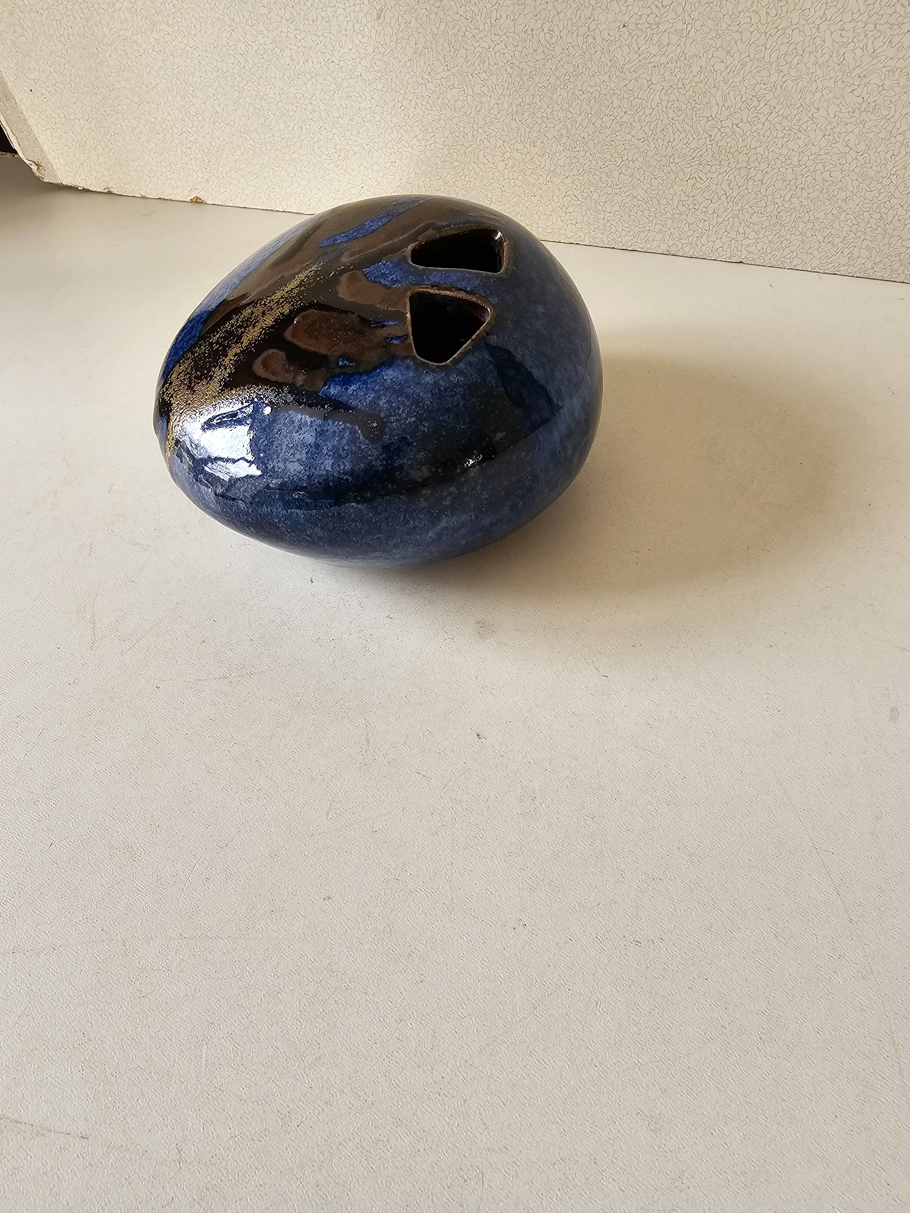 Vase for sticking flowers in ceramic free form Signed Jean Cacheleux Puisaye