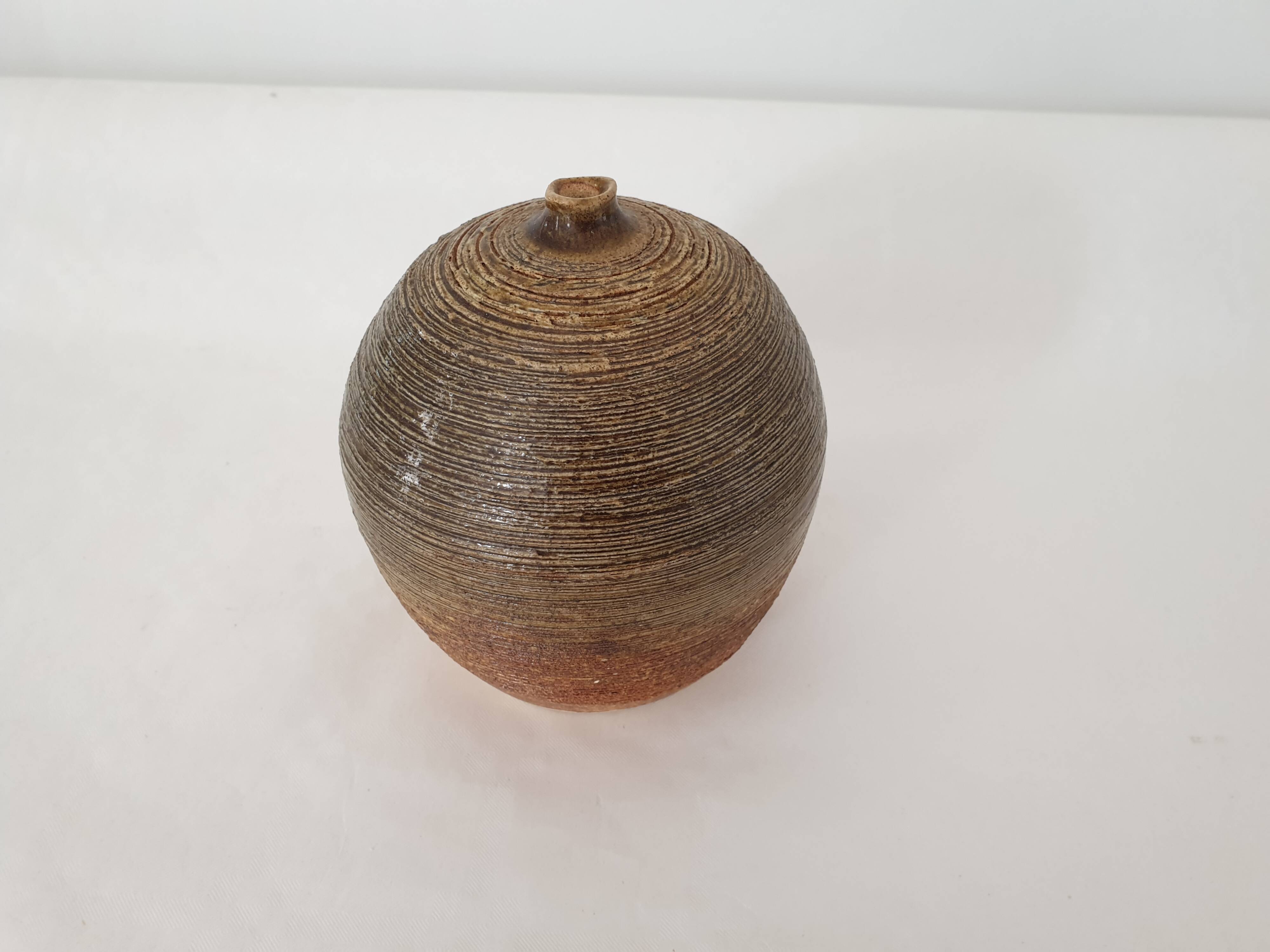 Ceramic soliflore vase in the shape of a ball signed GH GII (Signature to be identified)