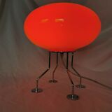 Red ufo mushroom lamp, space age, opaline and chrome steel.