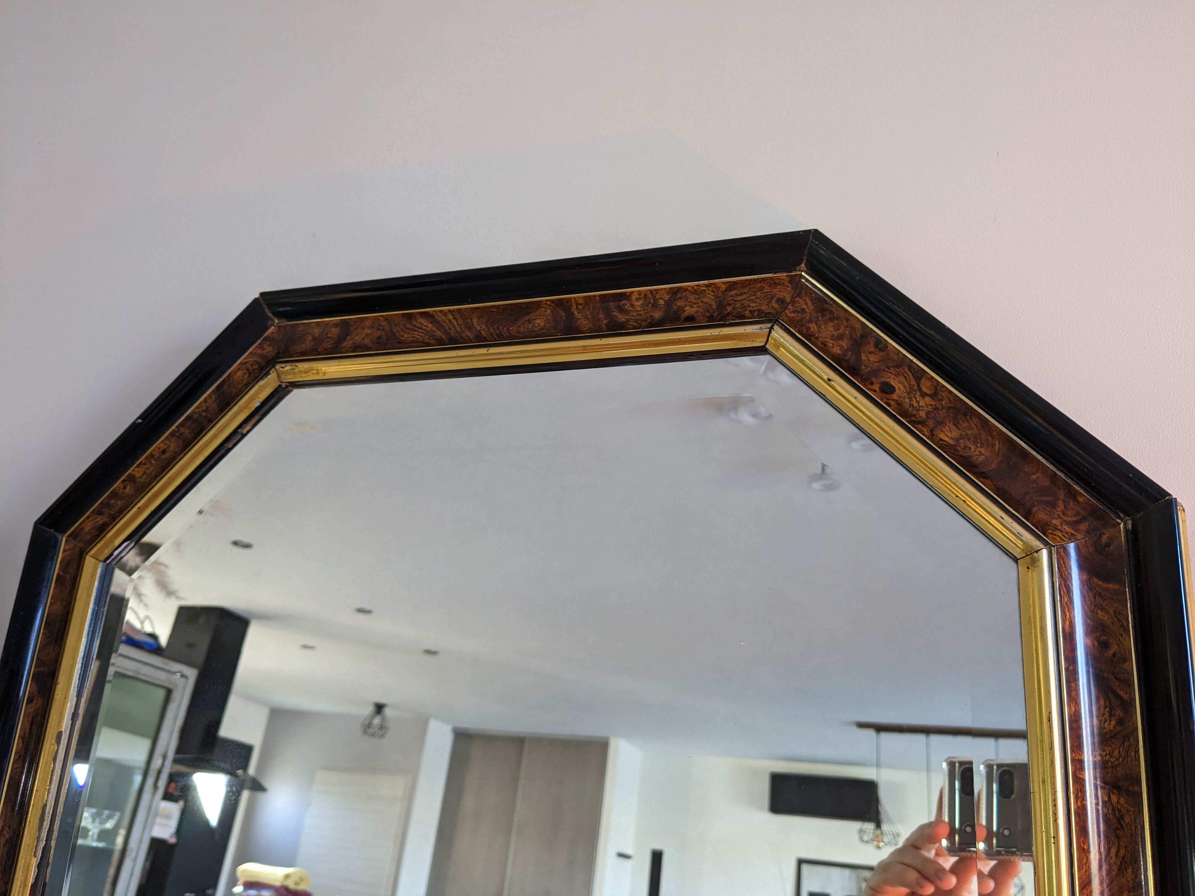 Octagonal vintage marbled mirror brown 61 x 82 cm