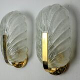 Pair of frosted leaf sconces, murano glass, italy, 1970