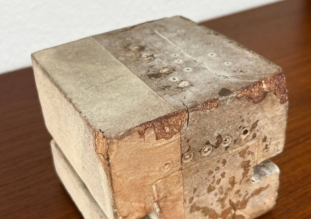 Klaus Lehmann, Cubist art sculpture in postmodern German brutalist ceramic Studio Pottery no. 337 81, 1981