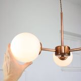 Mid-Century Modern Italian Chandelier in Copper and Opaline Glass, 1960s