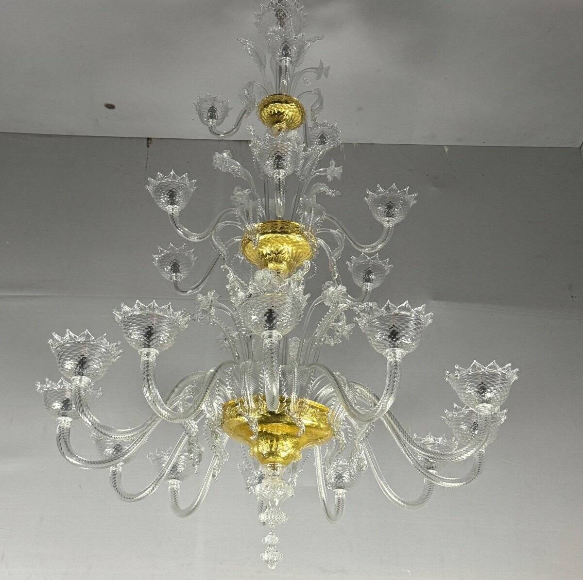 Murano Glass Venetian Chandelier, Colorless, Three Levels of Light