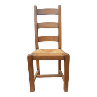 Chaise en chêne massif, assise paillé