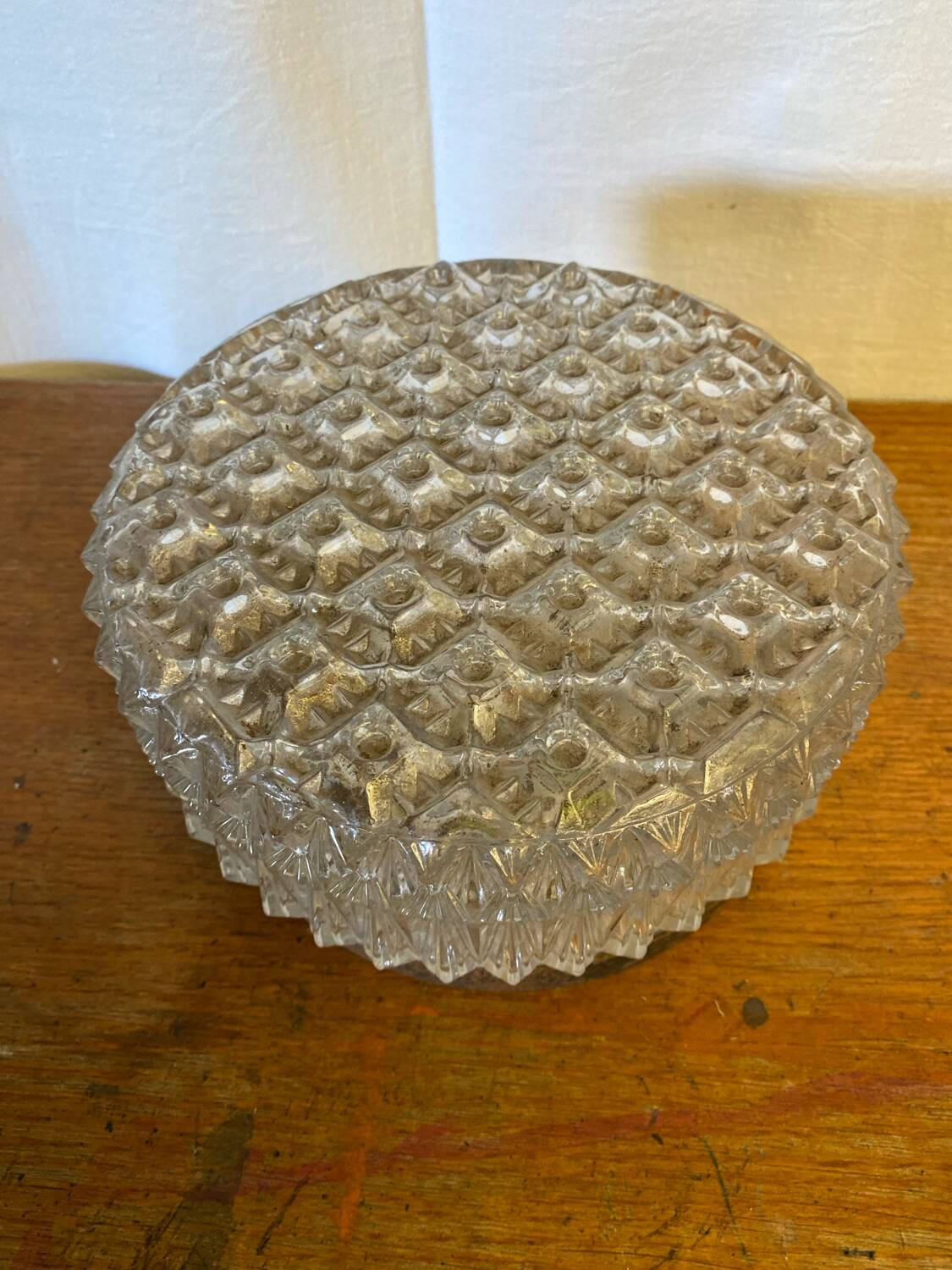 Antique ceiling light wall lamp molded glass + metal support 70s vintage
