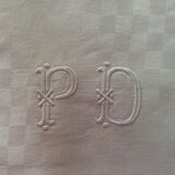 Large damask tablecloth, monogrammed and its 24 towels