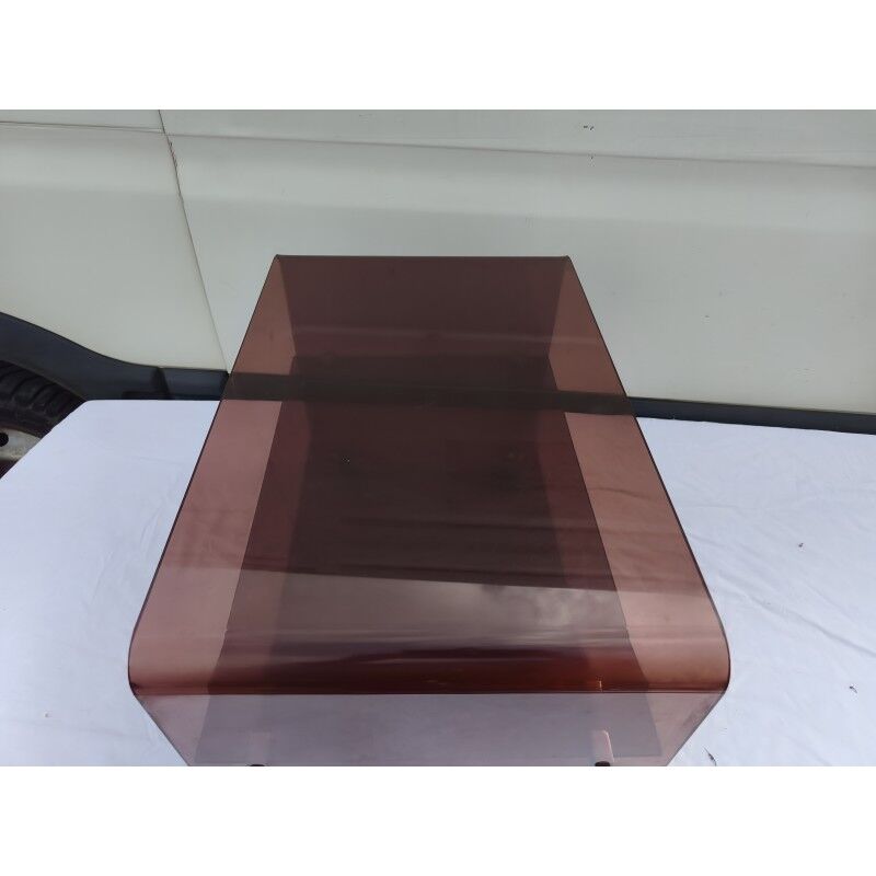 Table basse sur roulettes vintage en plastique fumé
