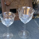 4 art deco wine glasses, chiseled floral pattern, glass and crystal