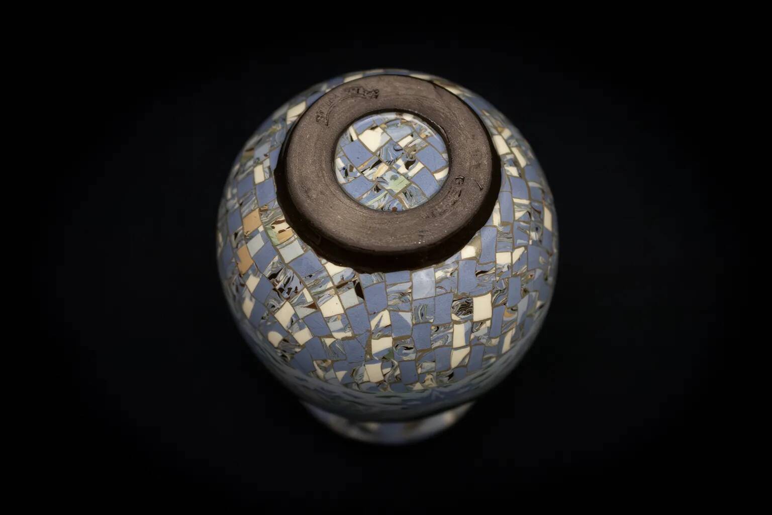 Gerbino vase in mixed clay with blue hues - Vallauris Mid-Century