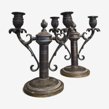 Pair of period bronze candlesticks