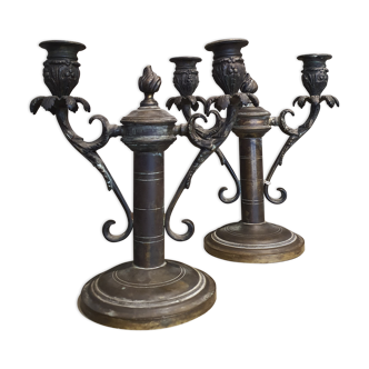 Pair of period bronze candlesticks