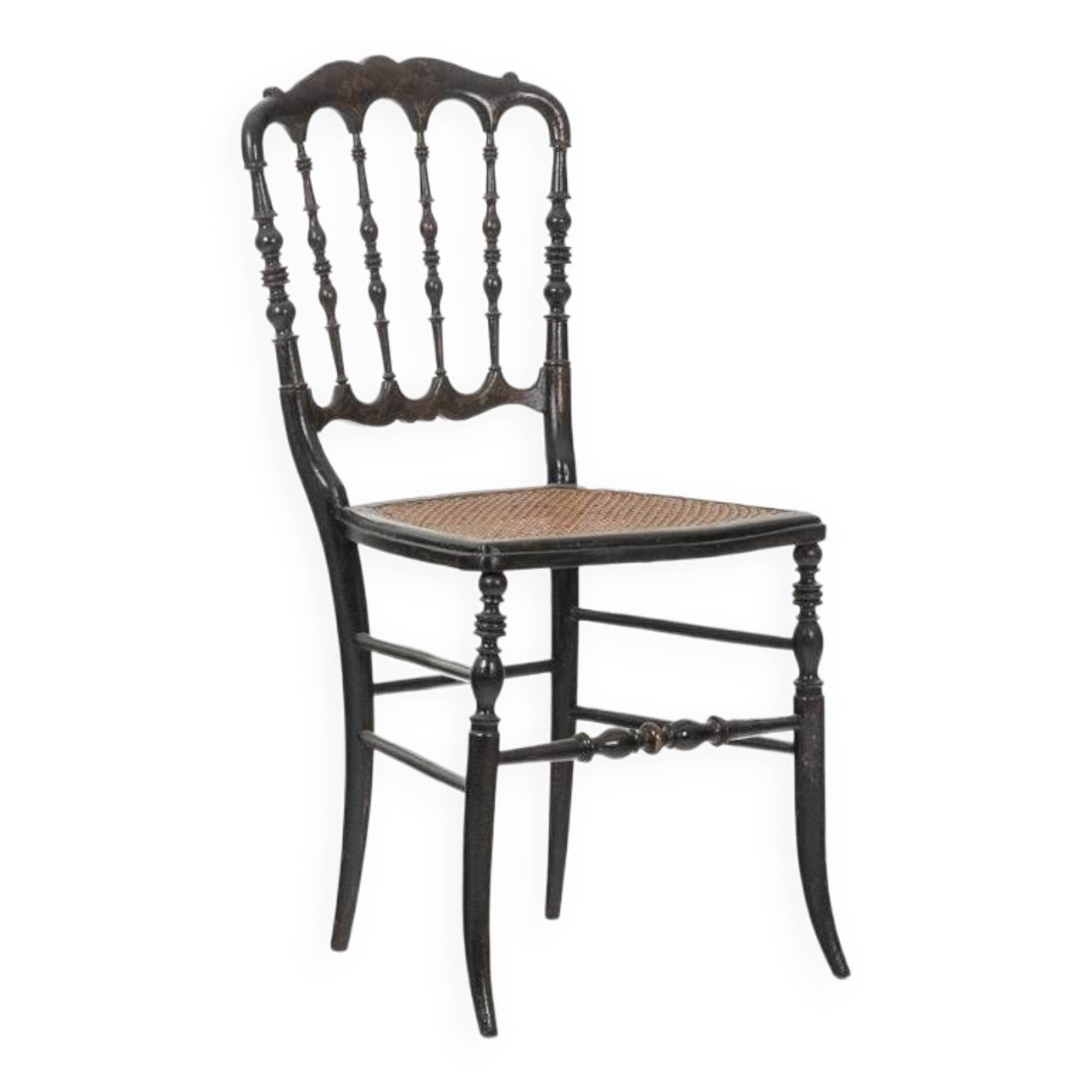 Cane chair in turned and blackened wood. Napoleon III.