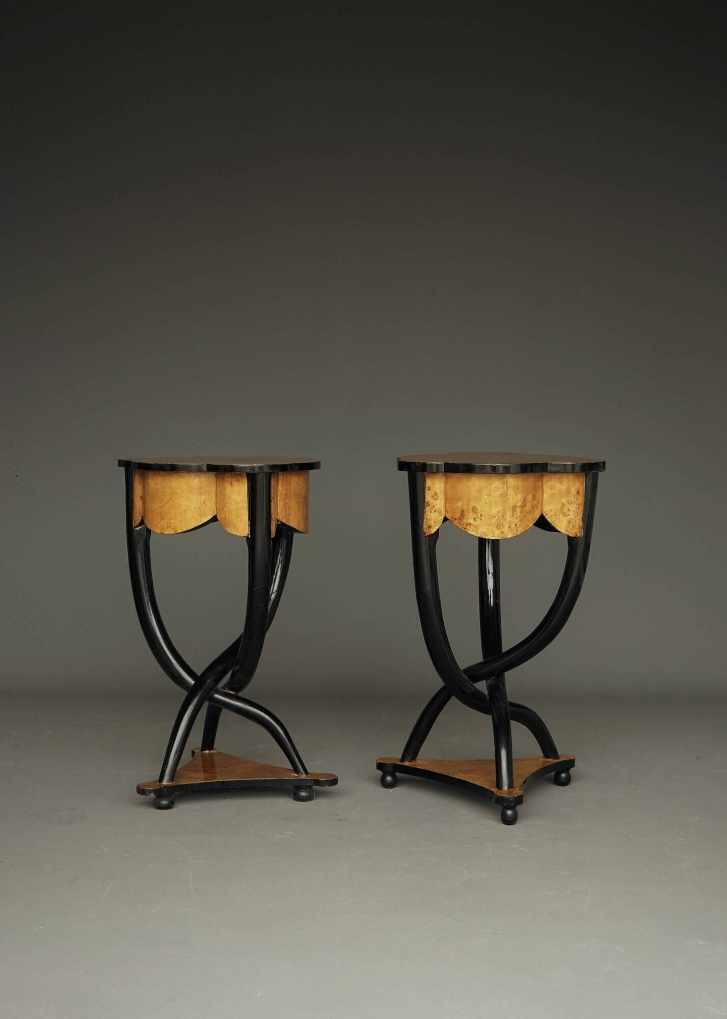Decorative Italian Burl Maple and Birch wood Side Tables. 1950s