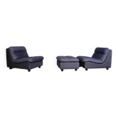 Ensemble de chaises longues modulaires modernistes et pouf, Allemagne de l'Ouest, années 1960.
