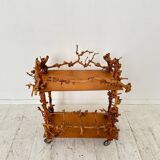 Mid-Century Bar Cart in Brown Burl, Plywood and Root Wood, 1960s