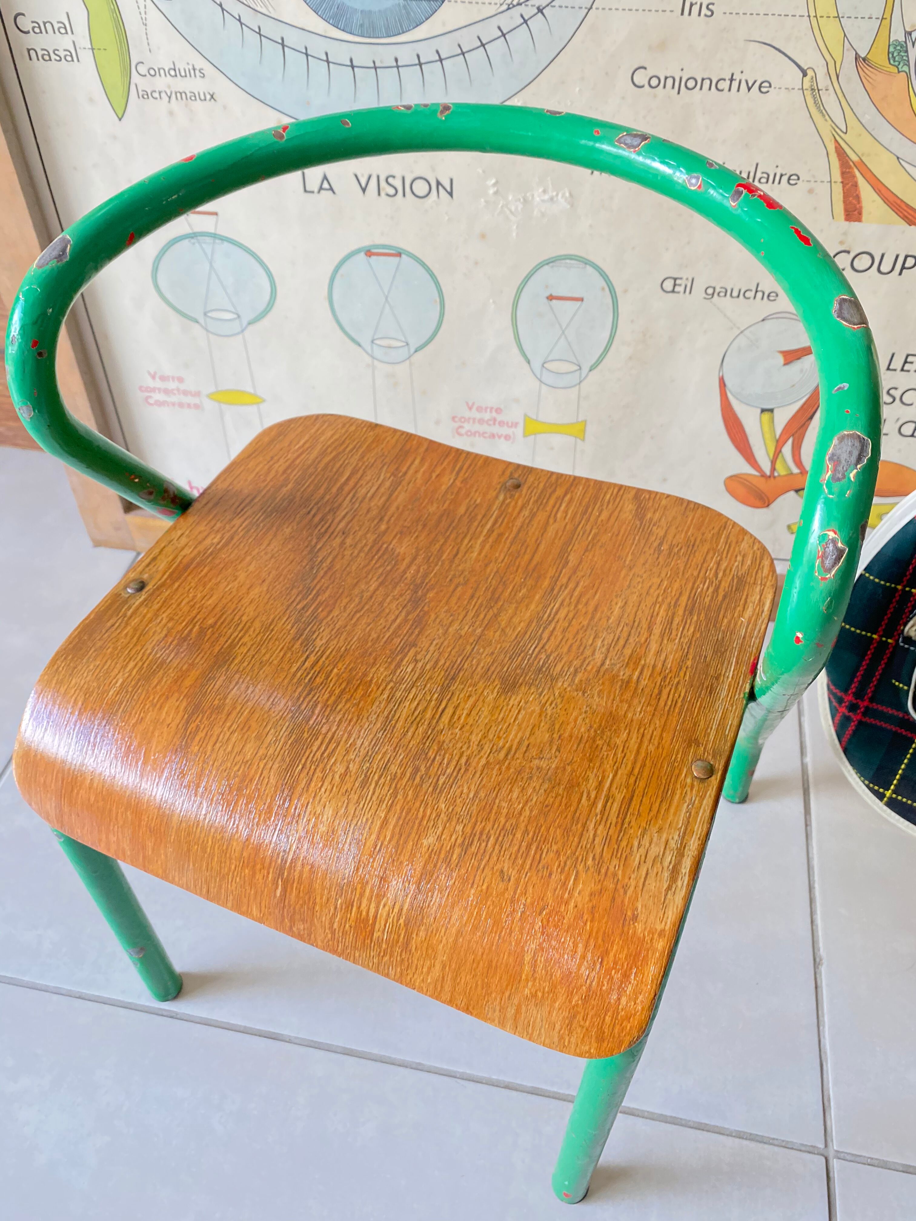 Vintage child school chair Jacques Hitier