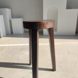 High tripod stool in brown solid wood