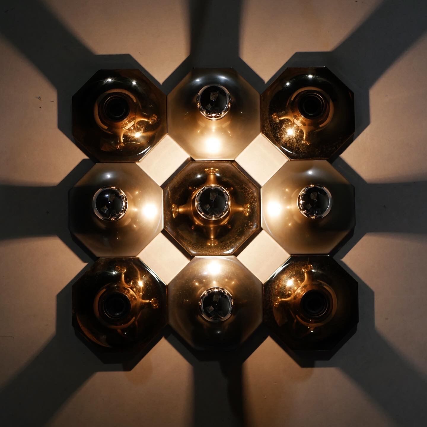 Octagonal silver brass wall lamp Motoko Ishii