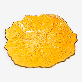 Yellow leaf plate and gilding in slip from Poet Laval