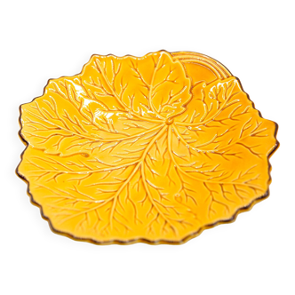 Yellow leaf plate and gilding in slip from Poet Laval