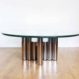 Table basse Space Age en tube chromé et verre 1970