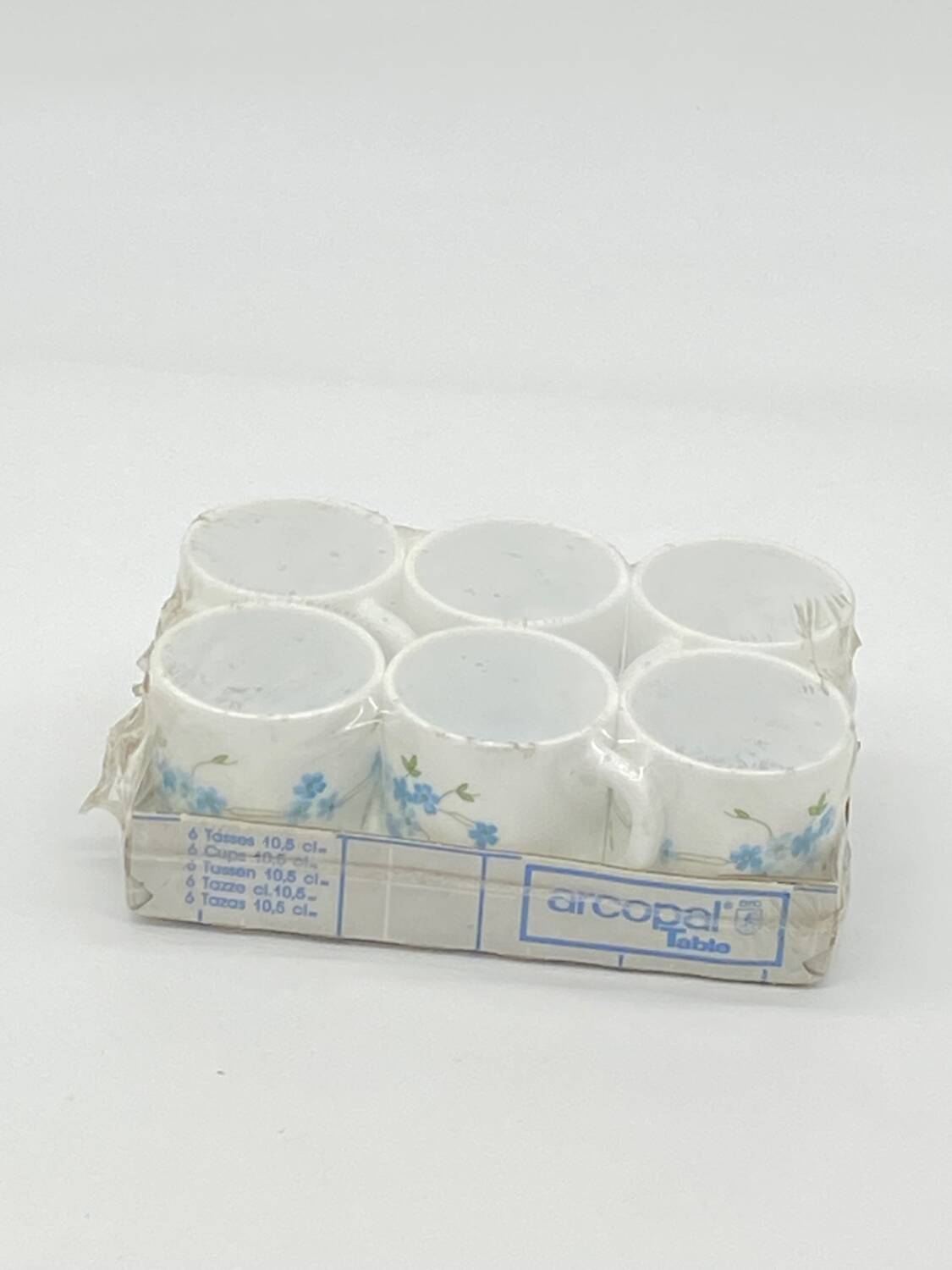 Service of 6 coffee cups, arcopal france, forget-me-nots, veronica,