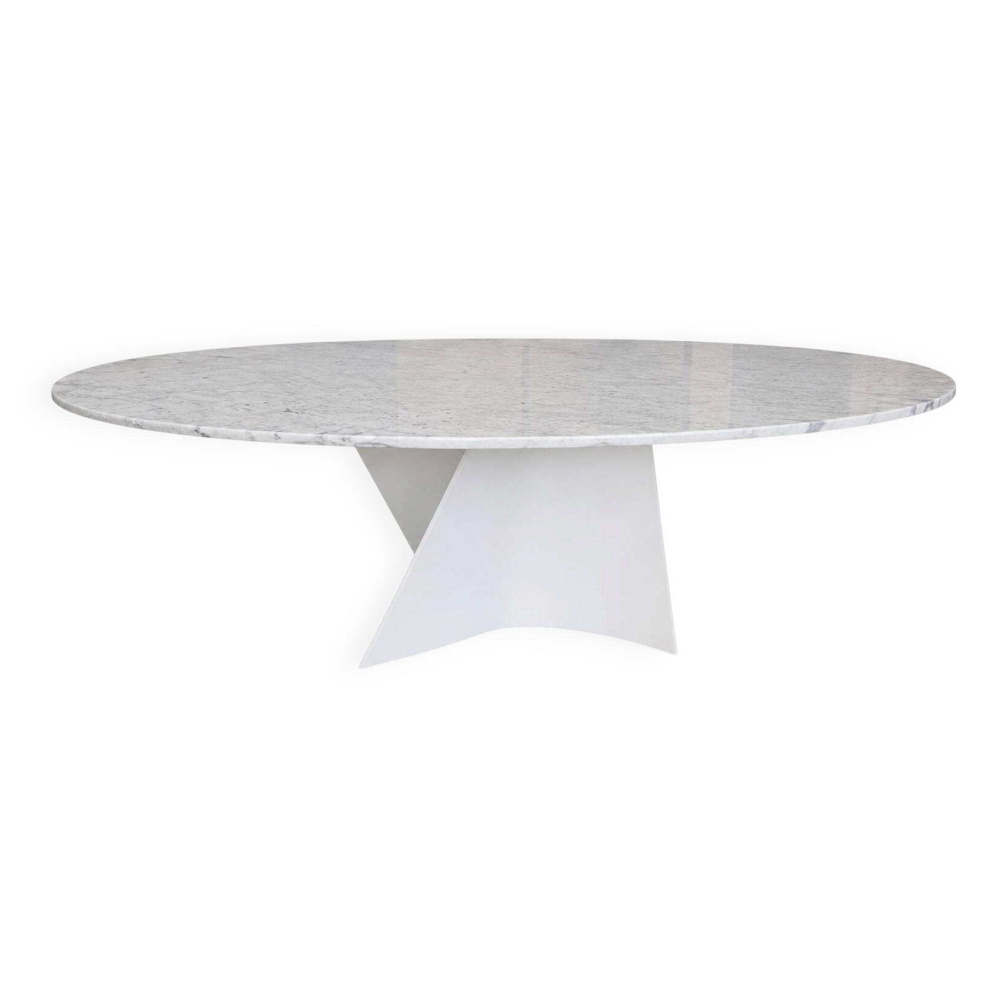 Elliptical table in Carrara marble and Corian attributed to Xavier Lust.