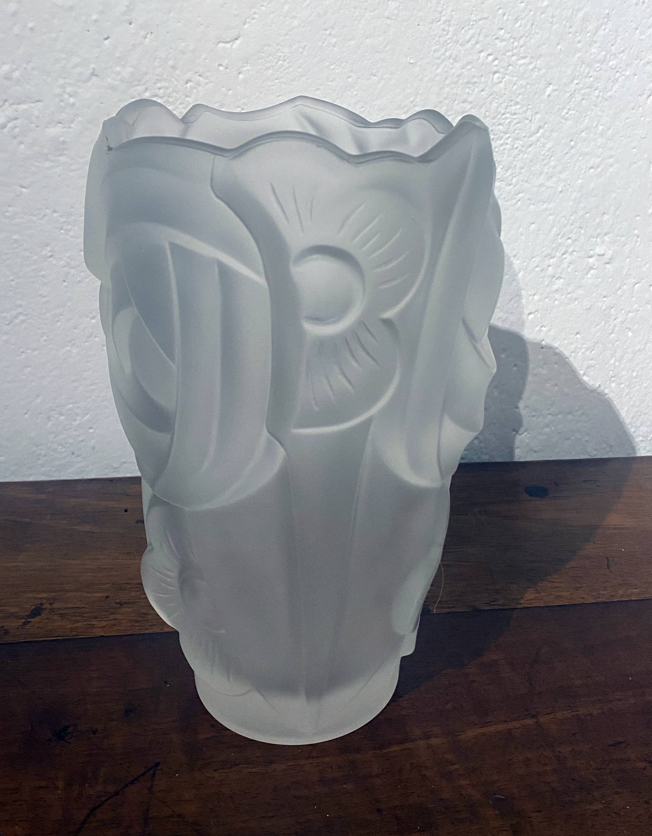 Art Deco Flower Vase (circa 1930) stylized flower motifs thick opaque glass