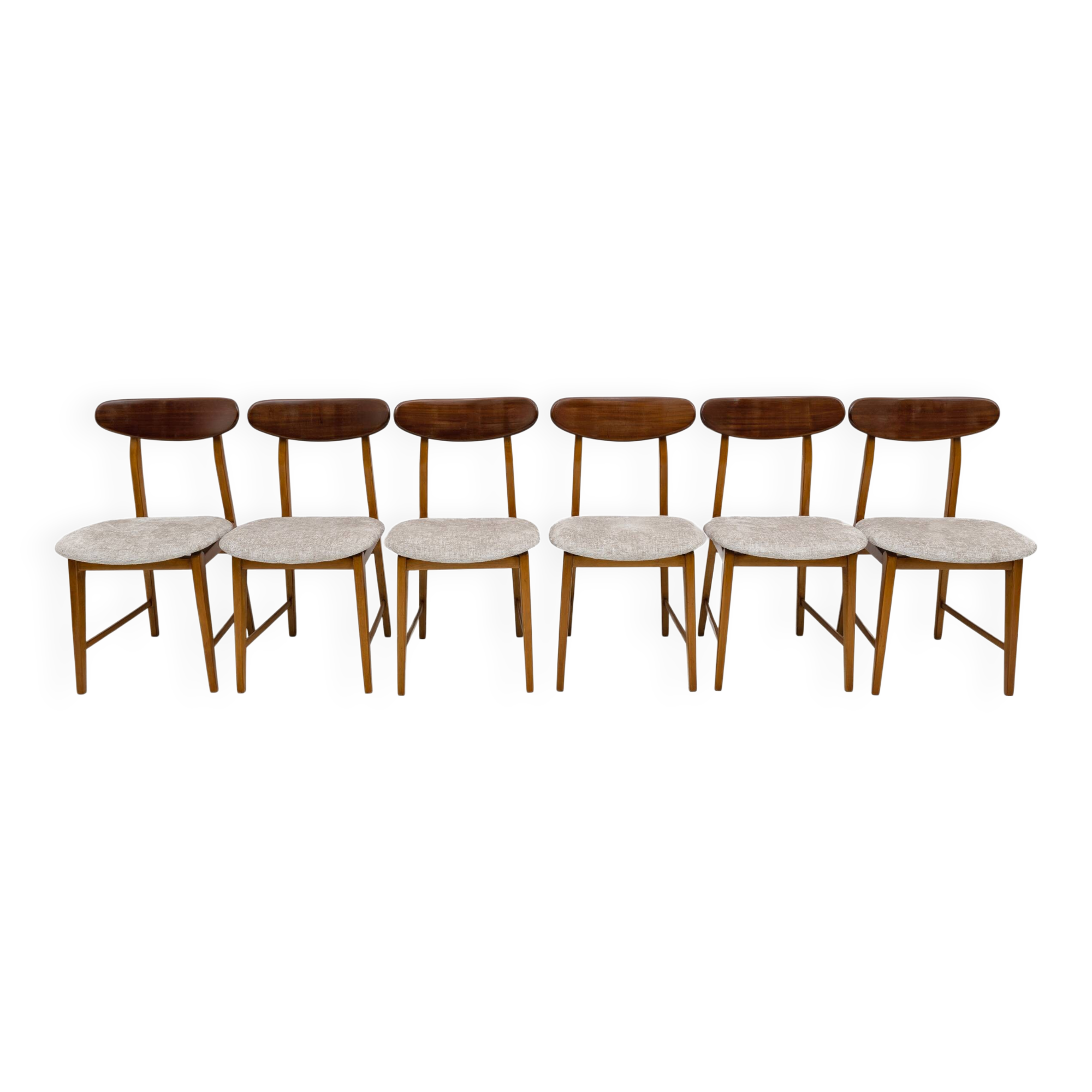 Set of Six Teak Wood and Bouclè Fabric Dining Chairs, Denmark, 1960s